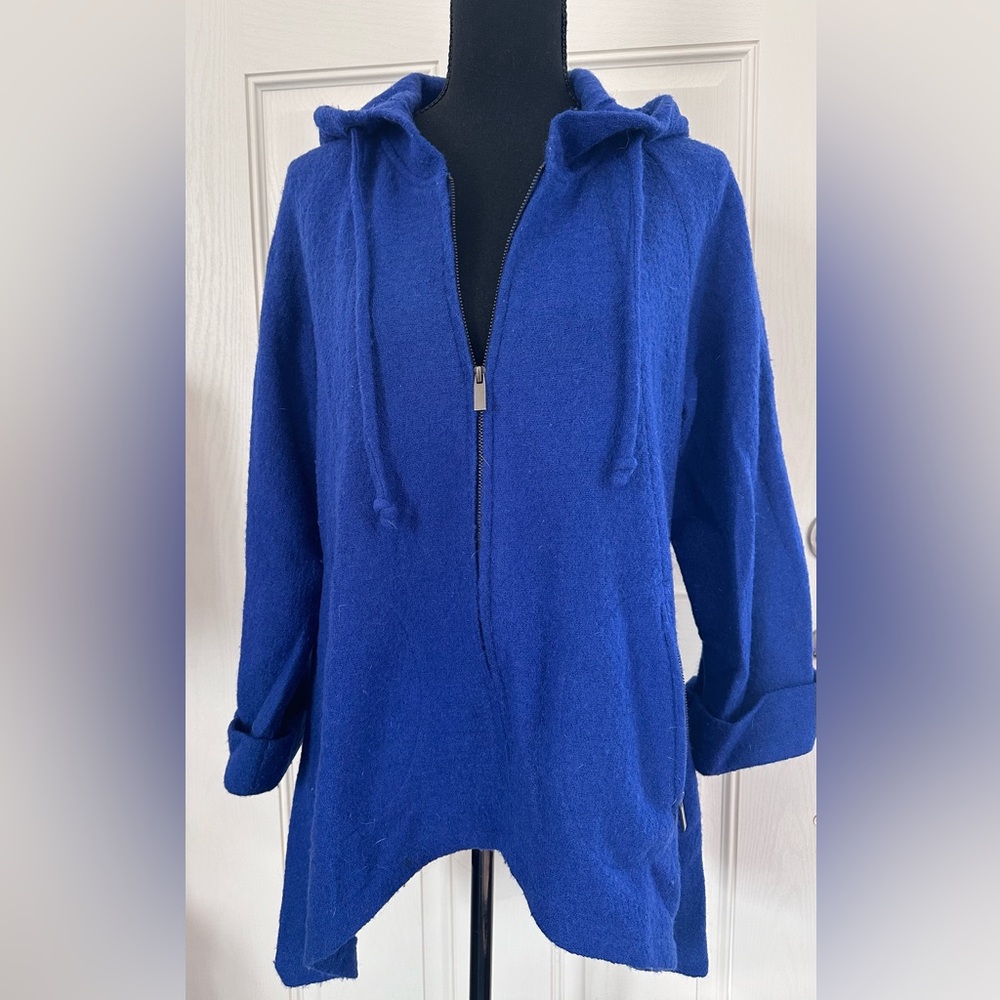 For Cynthia Mediterranean Blue Swing Hoodie Sweater Coat